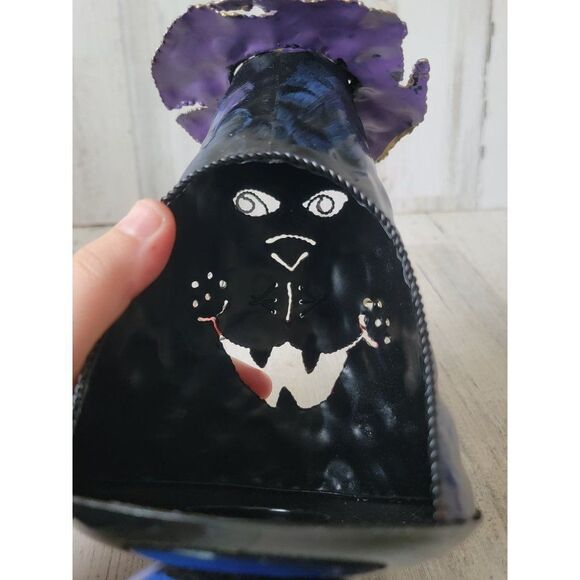 Halloween black cat tealight candle holder Witch hat unique - Picture 8 of 10